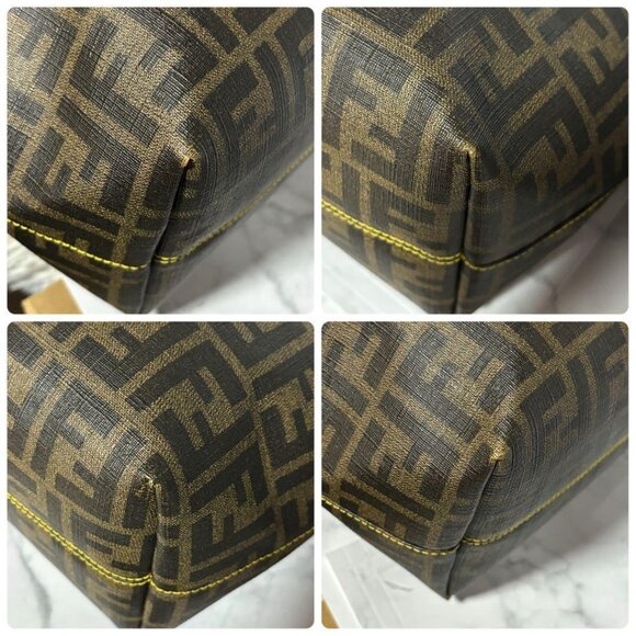 Authentic FENDI Zucca Large Spalmati Roll Tote Handle Shoulder Bag Brown PVC Tan - Picture 11 of 12